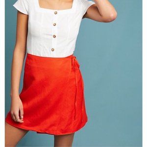 FREE PEOPLE Holly Wrap Mini Skirt Orange Sz XS LINEN